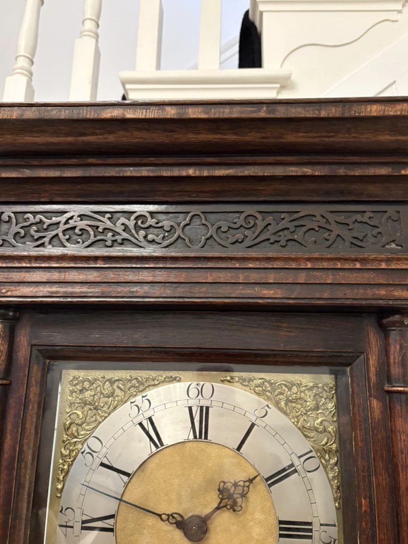 Outstanding Quality Antique George III Oak and Burr Oak Brass Face Longcase Clock - Image 10